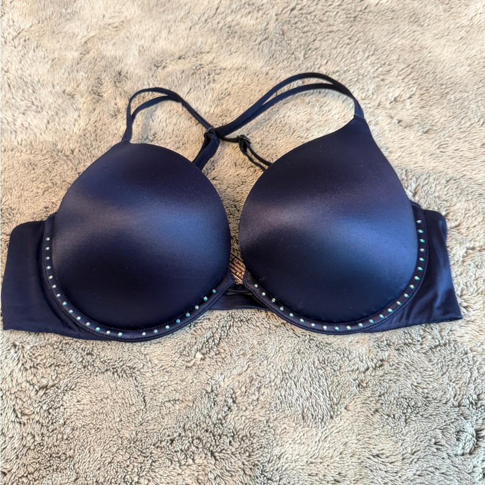 Victorias Secret Very Sexy Navy Push Up Bra with Rhinestone Trim